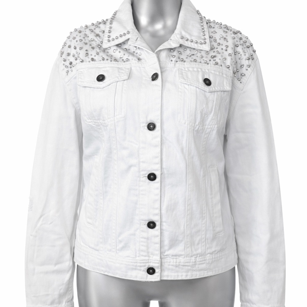 Stylish White Studded Denim Jacket